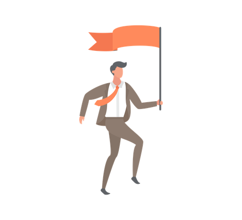 Leader walking in front carrying red flag  イラスト