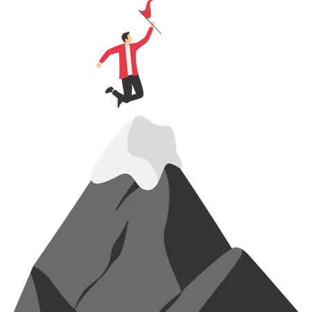 Leaders Raise The Flag Of Success On The Top Of The Mountain Vector Illustration In Flat Style Illustration