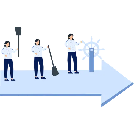 Leadership and Direction with Steering Wheel and Arrow  Illustration