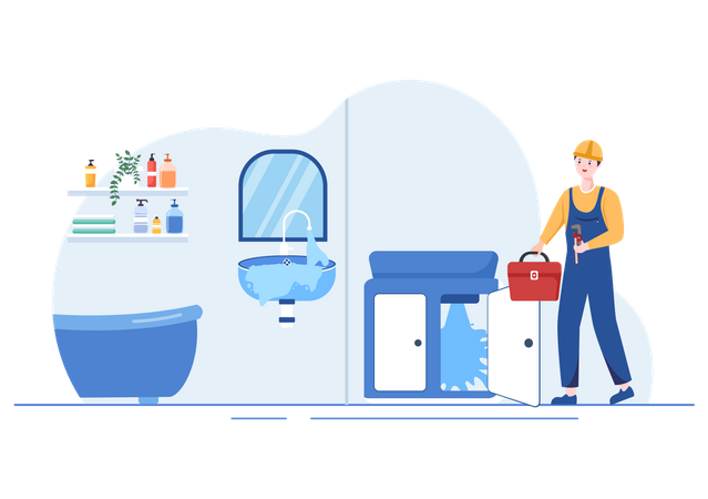 Leak wash basin in Bathroom Illustration