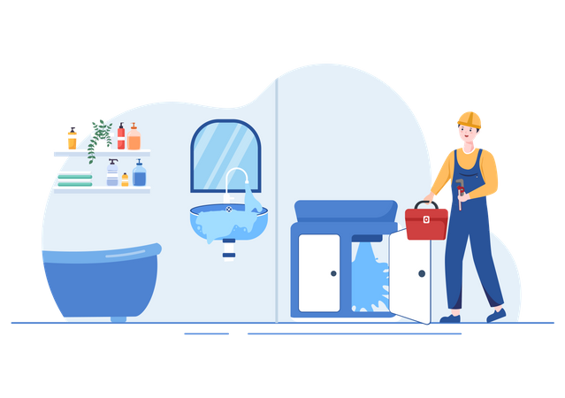 Leak wash basin in Bathroom  Illustration