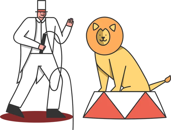 Leão de circo com homem mais domesticado  Ilustração