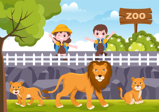 Leão no zoológico  Ilustração