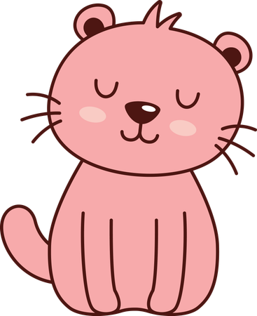 Leão rosa fofo, leoa, gato grande, animal sorridente  Ilustração