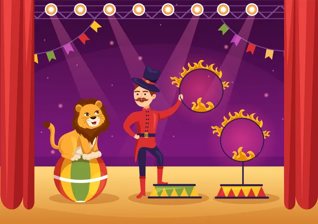 Show de leão no circo  Ilustração