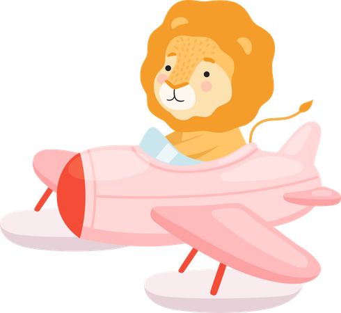Leão voando em avião  Ilustração