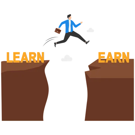 Learn And Earn The More I Learn The More I Earn Businessman With Words Learn And Earn Modern Vector Illustration In Flat Style Illustration