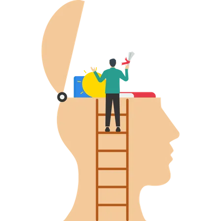 Learn New Things Or Develop Knowledge For New Skills And Upgrade Job Qualifications Improve Skills Put The Ideas Of Light Bulbs Books And Rocket Boosters Into Peoples Heads To Improve Work Skills Illustration