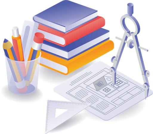 Learn to draw house building techniques in school  イラスト