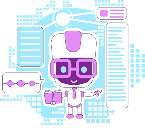Learning Assistant Informational Bot Thin Line Concept Vector Illustration Online Support Robot Giving Tips 2 D Cartoon Character For Web Design E Learning Technology Creative Idea イラスト