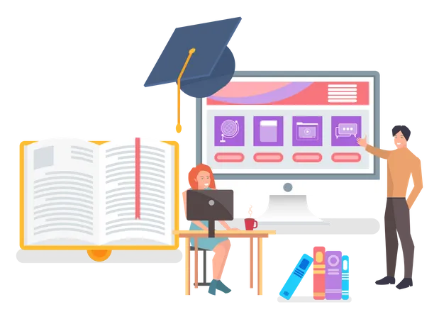 Learning from online education website  Illustration