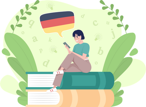 Learning German language with mobile app  Illustration