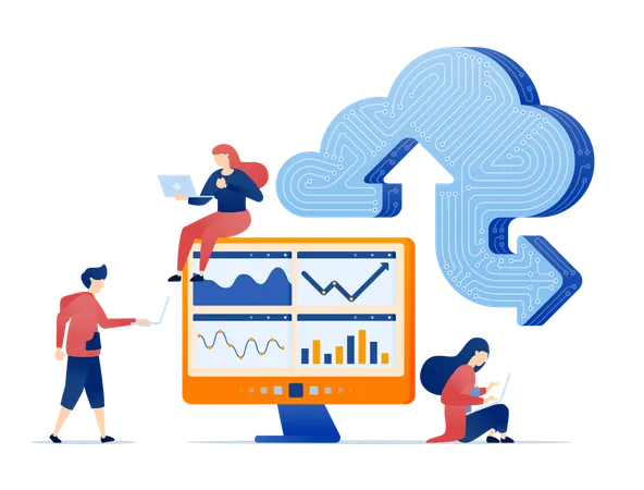 Learning machines installed in cloud optimize statistical data upload and download activities to server enhancing AI automation and digital transformation  Illustration