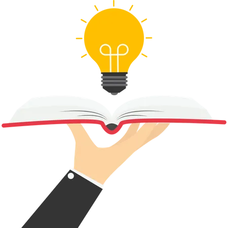 Knowledge Or Education Study Or Learning New Skill Creativity Or Idea Reading Book For Inspiration Discover Solution Or Literature Wisdom Concept Hand Hold Open Book To Discover Lightbulb Idea Illustration