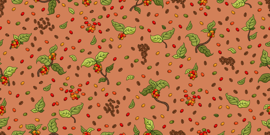 Leaves Plant And Coffee Berry Seamless Pattern Illustration