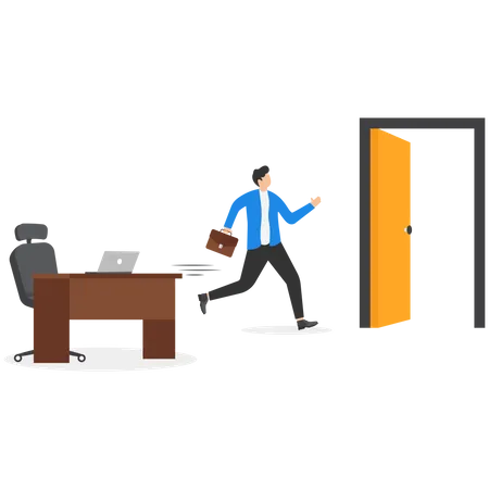 Great Resignation Employee Resign Quit Or Leaving Company People Management Or Human Resources Problem Concept Business People Employee Resign And Walk Through Exit Door Illustration