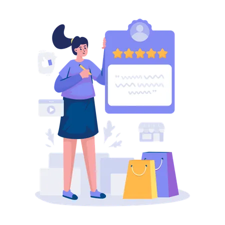 A Woman Leaving Rating Comment Feedback Illustration Illustration