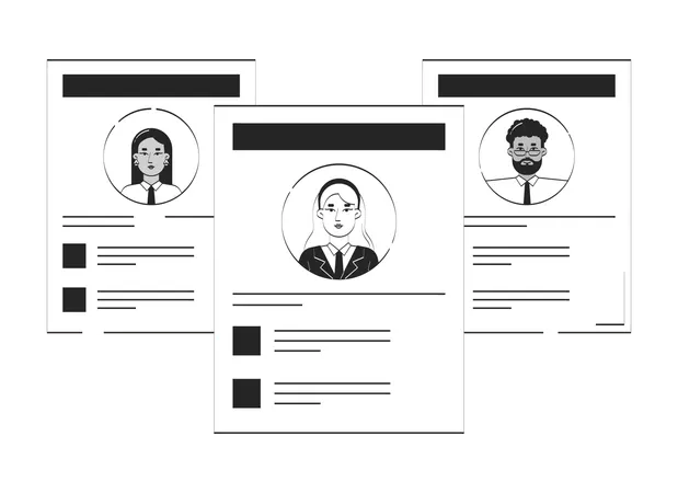 Bewerbungsunterlagen mit verschiedenen Bewerberprofilen  Illustration