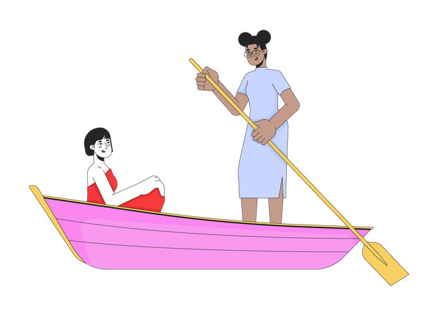 Lebian couple on romantic boat ride  Illustration