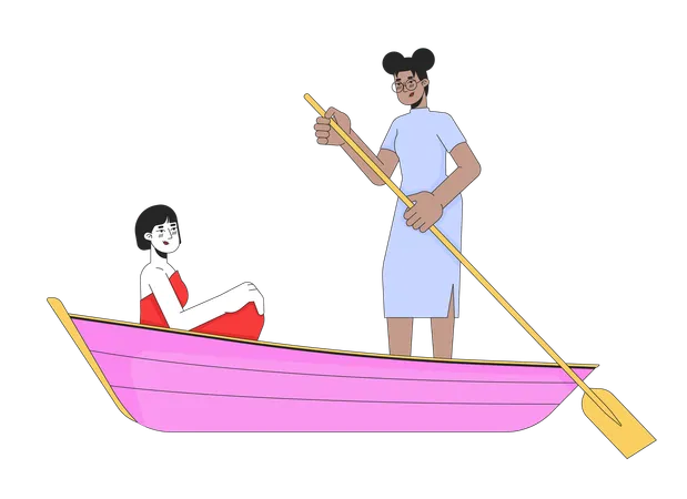 Lebian couple on romantic boat ride  Illustration