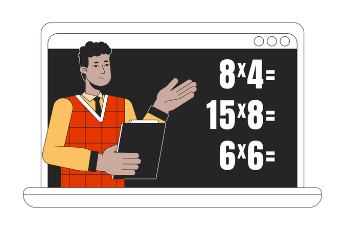 Lección de matemáticas en línea en una computadora portátil  Ilustración