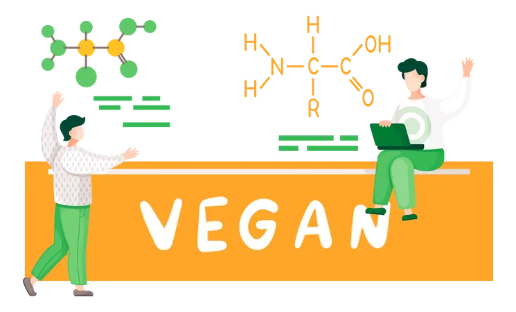 Lección de química sobre productos veganos.  Ilustración