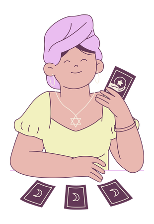 Lecteur de tarot avec cartes de tarot  Illustration