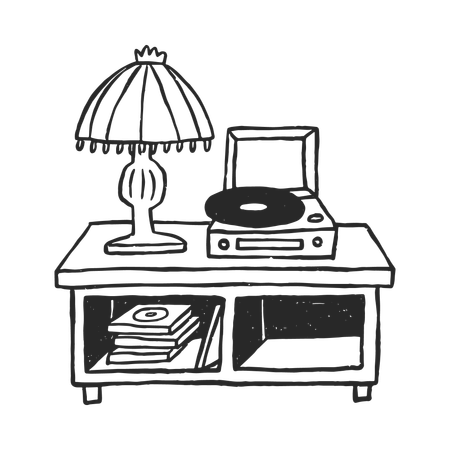 Lecteur de vinyle sous lampe  Ilustración