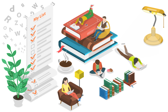 Lector de libros da su opinión sobre el libro.  Ilustración