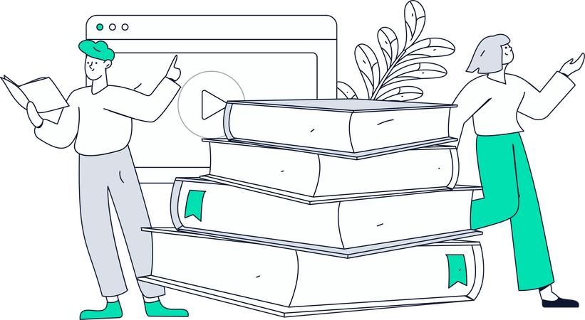 Lecture de livre entre fille et garçon  Illustration