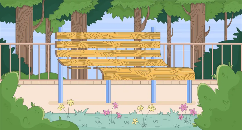 Leere Holzbank im ruhigen Waldpark  Illustration