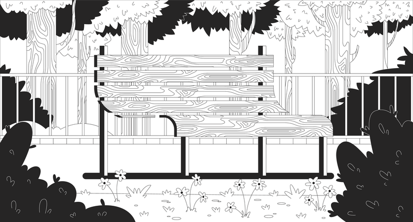 Leere Holzbank im ruhigen Waldpark  Illustration