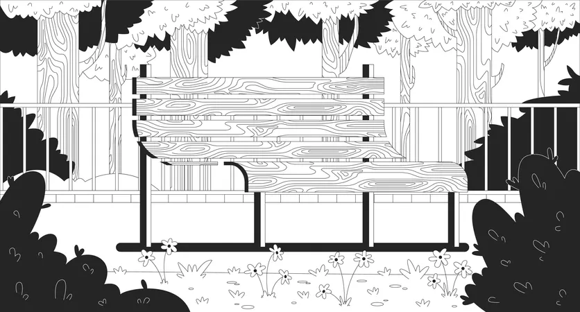Leere Holzbank im ruhigen Waldpark  Illustration