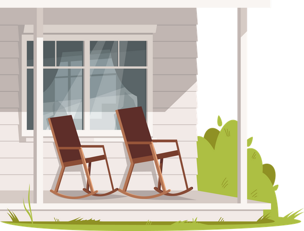Leere Schaukelstühle an der Außenseite des Hauses  Illustration