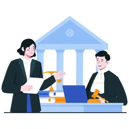 Legal Discussion in Courthouse  Illustration