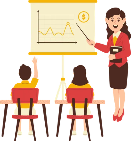 Lehrer erklärt Schülern Finanzdiagramme  Illustration