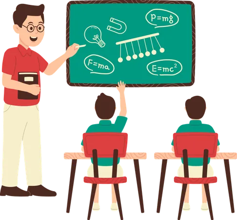 Lehrer erklärt Schülern mathematische Gleichungen  Illustration