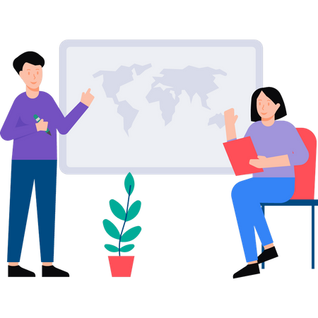 Lehrer erklärt Schülern etwas über Geographie  Illustration