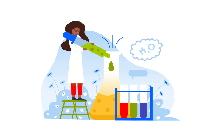 Lehrer führt vor dem Unterricht chemische Experimente durch, um den Schülern die Wunder der Chemie zu zeigen  Illustration