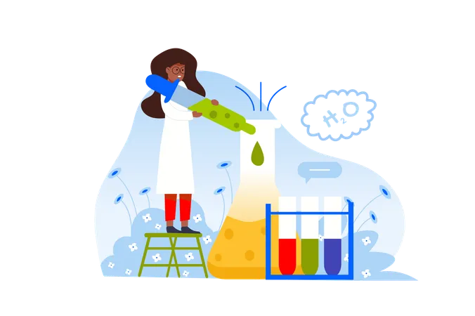 Lehrer führt vor dem Unterricht chemische Experimente durch, um den Schülern die Wunder der Chemie zu zeigen  Illustration