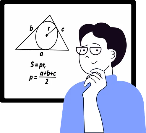 Lehrer löst mathematische Aufgaben an der Tafel  Illustration