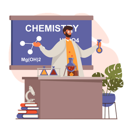 Lehrer macht Test im Chemielabor  Illustration