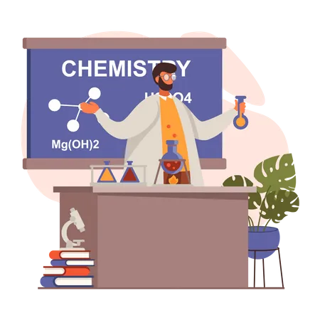 Lehrer macht Test im Chemielabor  Illustration