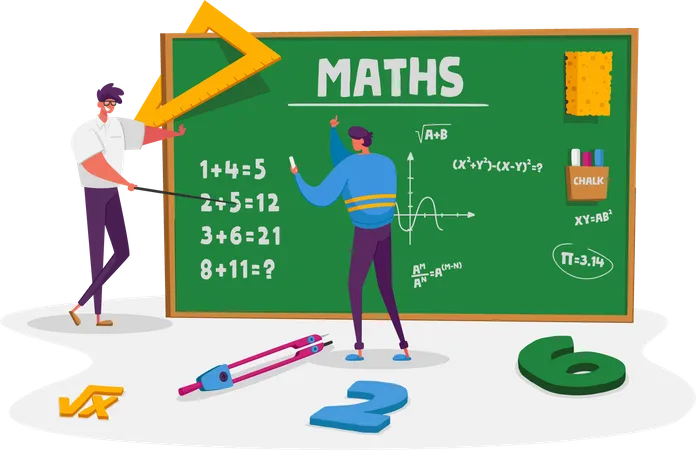Lehrer männlich erklären Mathematik oder Physik Formel  Illustration