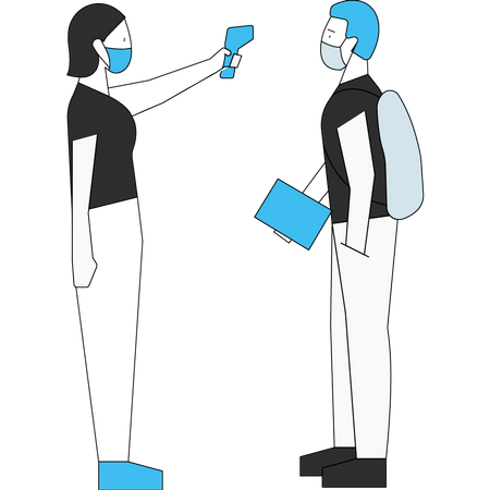 Lehrerin überprüft Temperatur des Jungen  Illustration