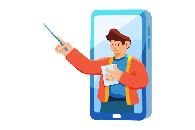 Lehrer unterrichten per mobiler App  Illustration