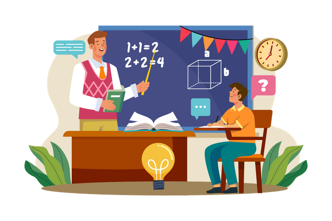 Lehrer unterrichtet am Lehrertag Mathematik im Klassenzimmer  Illustration