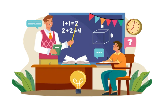 Lehrer unterrichtet am Lehrertag Mathematik im Klassenzimmer  Illustration