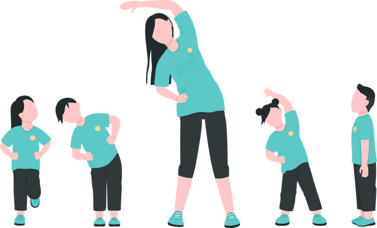 Lehrerin mit Kindern beim Training  Illustration