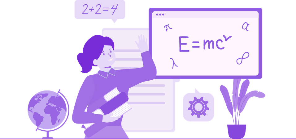 Lehrerin unterrichtet Physikgleichungen  Illustration